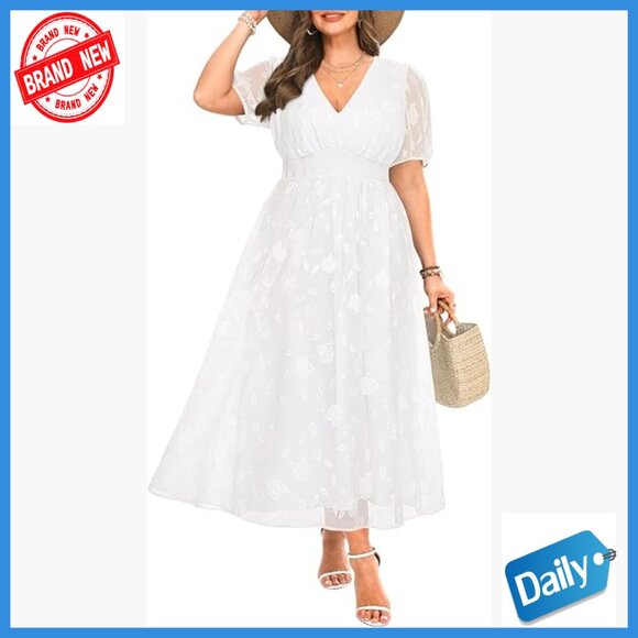 Dresses & Skirts - Plus Size Maxi Dress Floral Chiffon V-Neck A-Line Wedding Guest